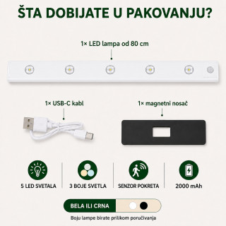 Magnetna LED lampa sa senzorom pokreta 80 cm sa USB kablom