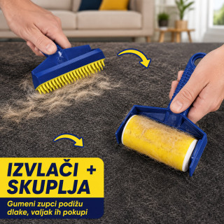 Perivi lepljivi valjak 2u1 za dlake i nečistoće – veliki + putni valjak