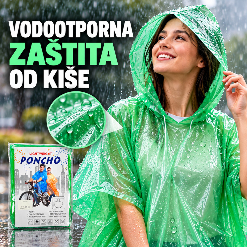 Vodootporni pončo za kišu za odrasle – lagana kabanica sa kapuljačom