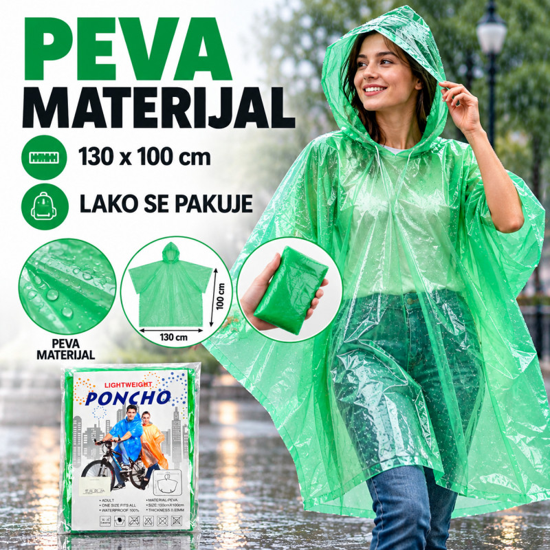 Vodootporni pončo za kišu za odrasle – lagana kabanica sa kapuljačom