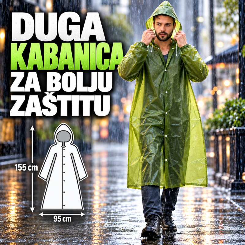Duga vodootporna kabanica sa kapuljačom i dugmadima – 155 cm