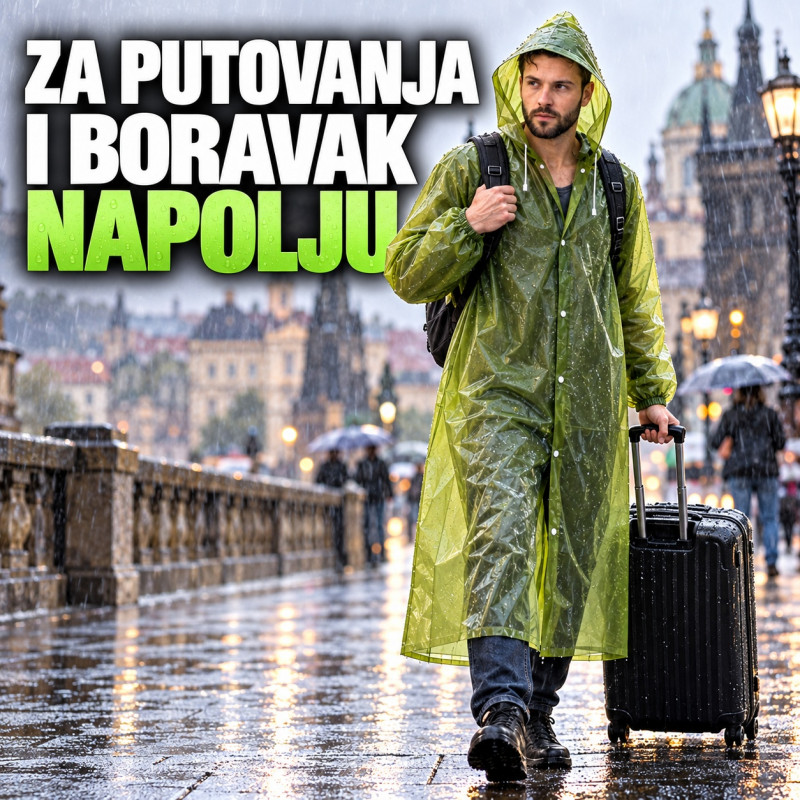 Duga vodootporna kabanica sa kapuljačom i dugmadima – 155 cm