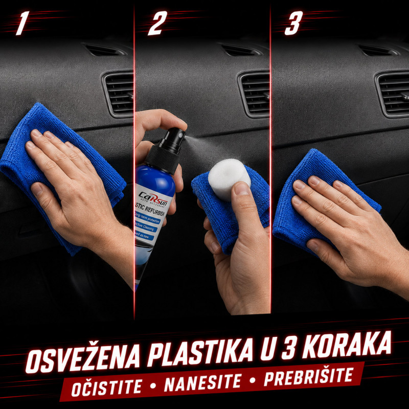 Sprej za obnovu i sjaj plastičnih delova automobila sa mikrofiber krpom – 100 ml
