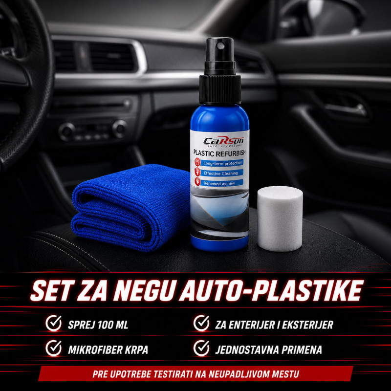 Sprej za obnovu i sjaj plastičnih delova automobila sa mikrofiber krpom – 100 ml