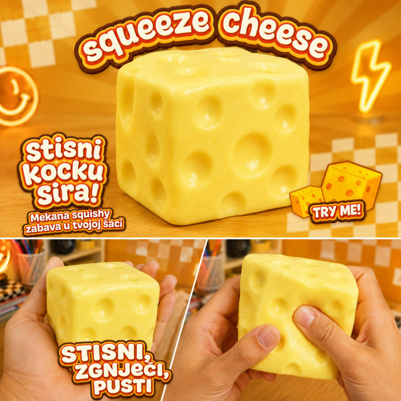 Squishy igračka u obliku sira za stiskanje – 7 cm