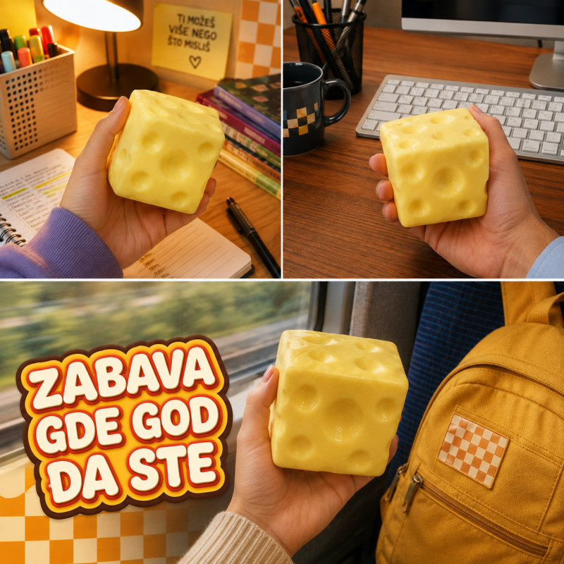Squishy igračka u obliku sira za stiskanje – 7 cm