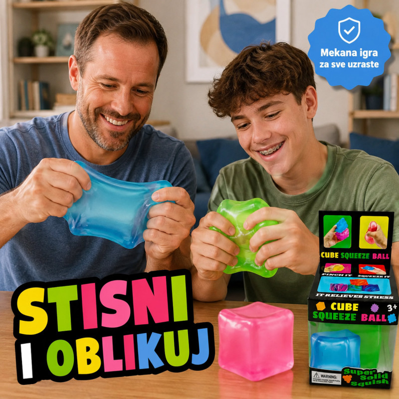 Cube Squeeze Ball – Mekana gel kocka za stiskanje za decu i odrasle