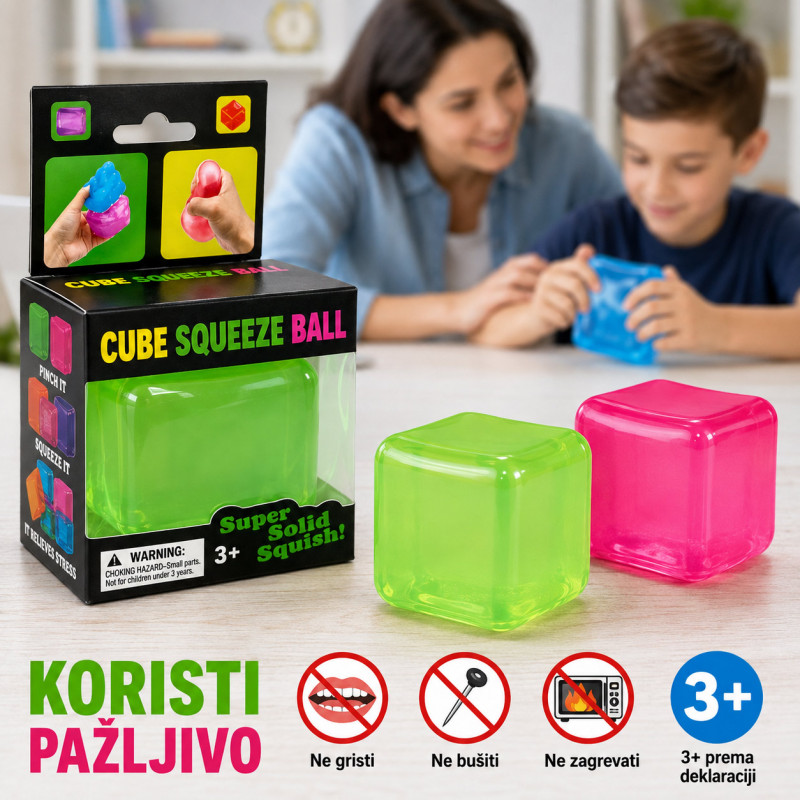 Cube Squeeze Ball – Mekana gel kocka za stiskanje za decu i odrasle