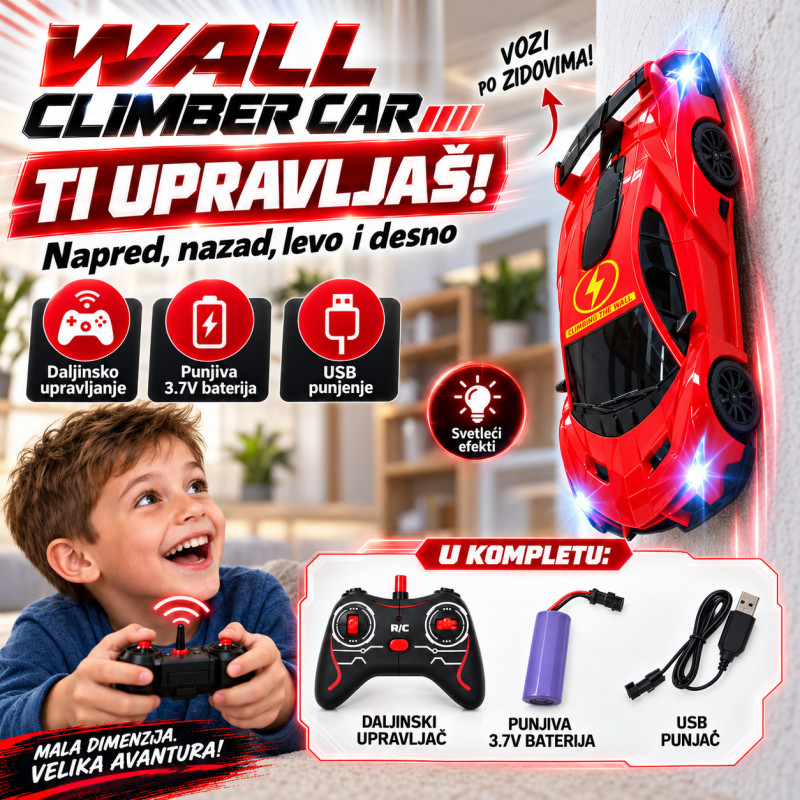 Wall Climber Car – Auto na daljinski koji ide po zidovima, plafonu i podu