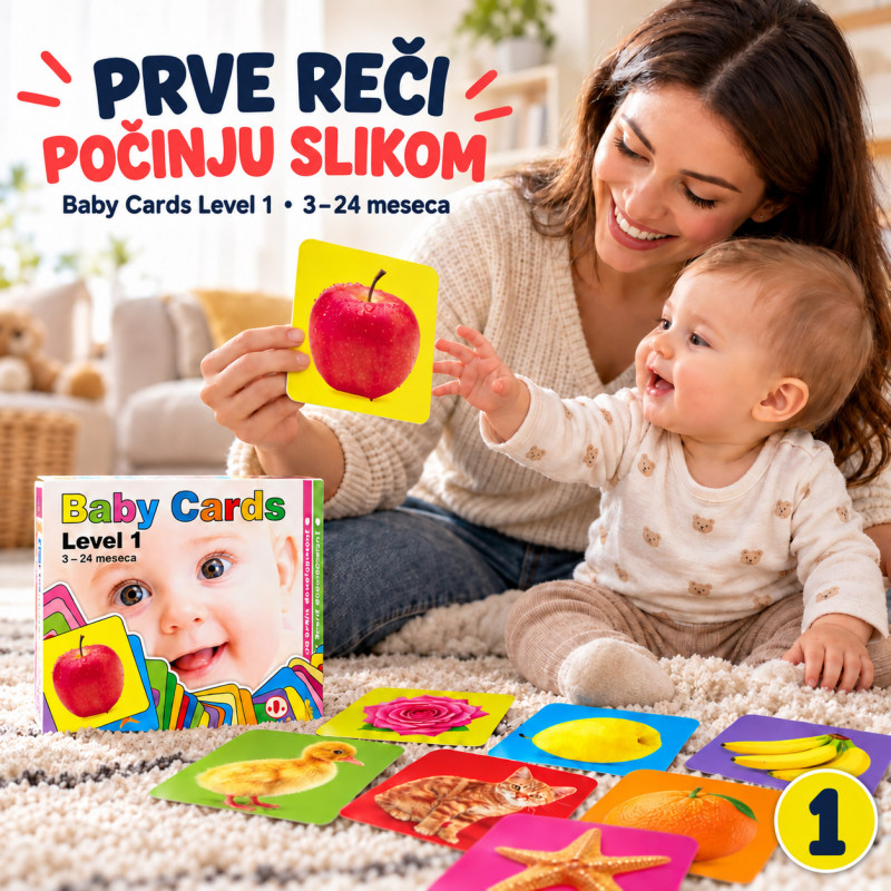 Baby Cards Level 1 – realistične kartice za prepoznavanje predmeta (3–24 meseca)