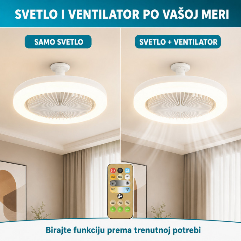 Plafonski LED ventilator 2 u 1 sa klasičnim E27 grlom i daljinskim upravljačem – 40 W