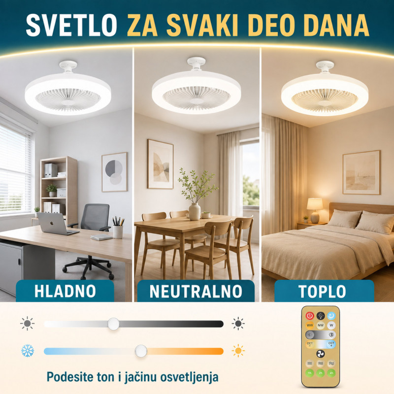 Plafonski LED ventilator 2 u 1 sa klasičnim E27 grlom i daljinskim upravljačem – 40 W