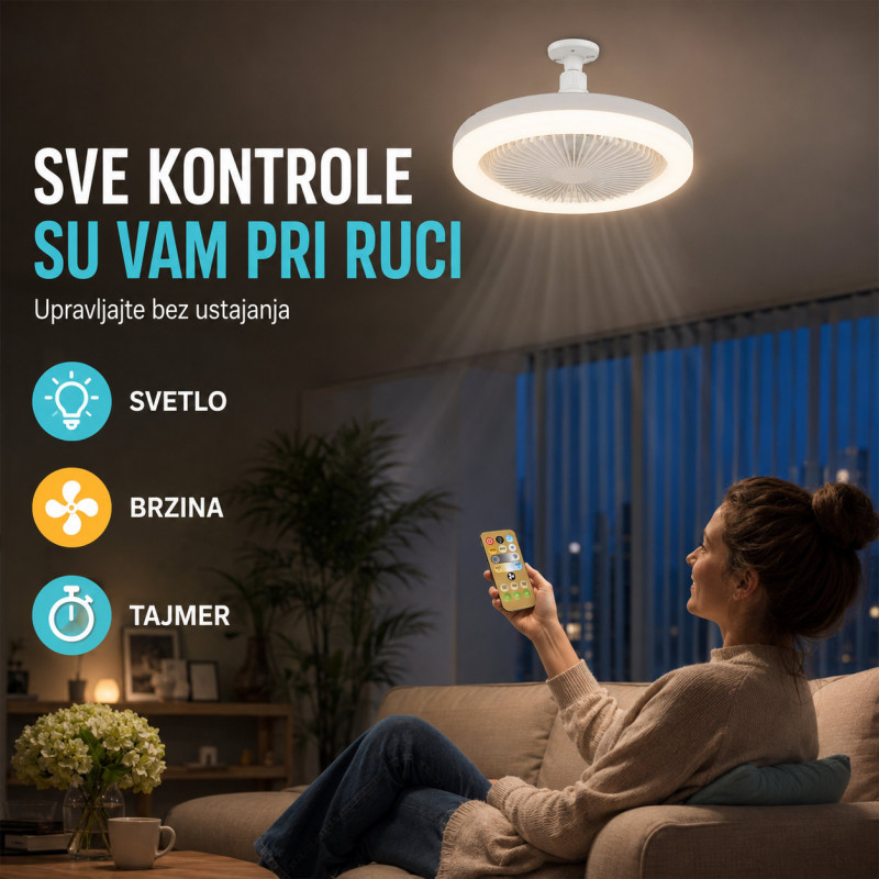 Plafonski LED ventilator 2 u 1 sa klasičnim E27 grlom i daljinskim upravljačem – 40 W