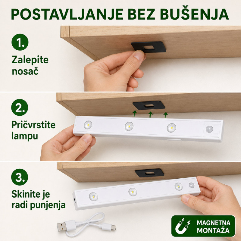 Magnetna LED lampa sa senzorom pokreta 40 cm sa USB kablom