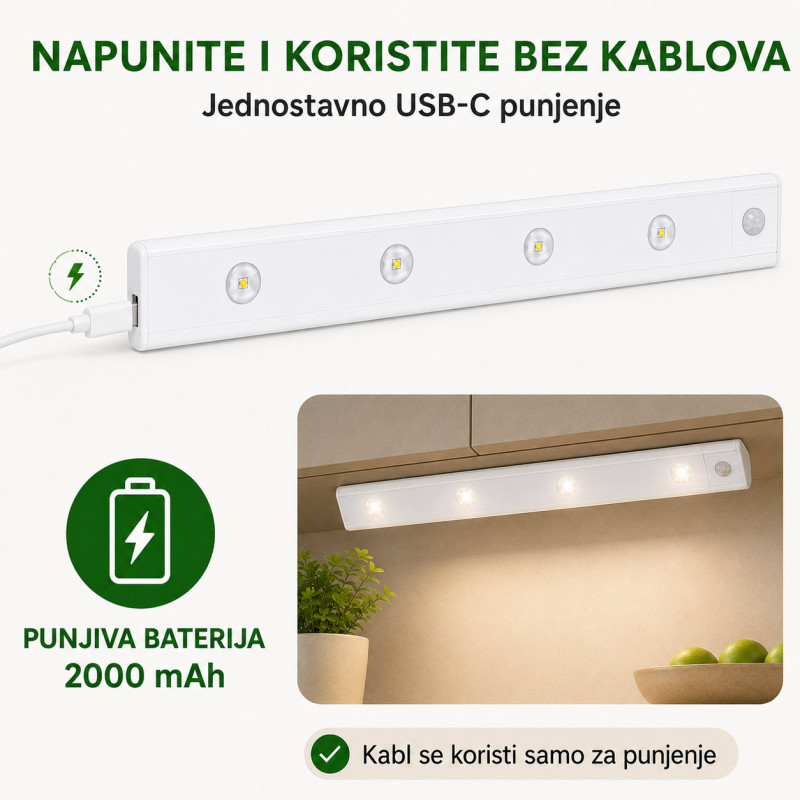 Magnetna LED lampa sa senzorom pokreta 60 cm sa USB kablom