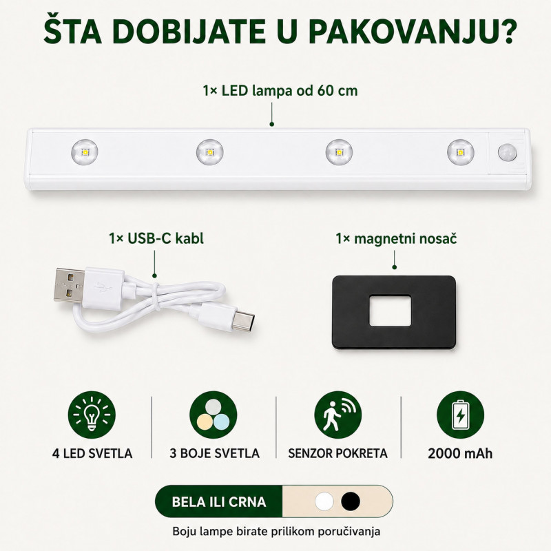 Magnetna LED lampa sa senzorom pokreta 60 cm sa USB kablom