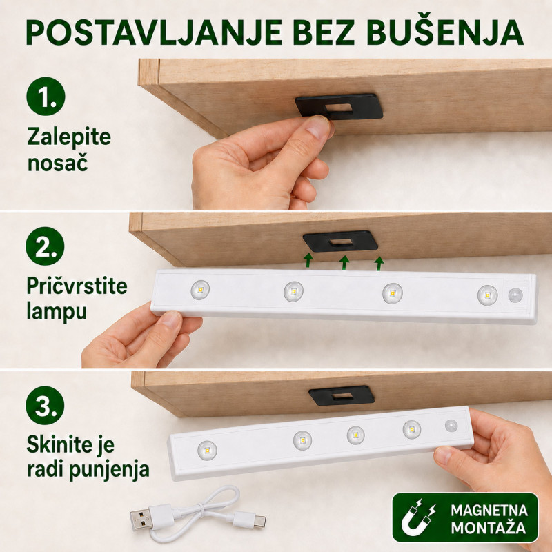 Magnetna LED lampa sa senzorom pokreta 60 cm sa USB kablom