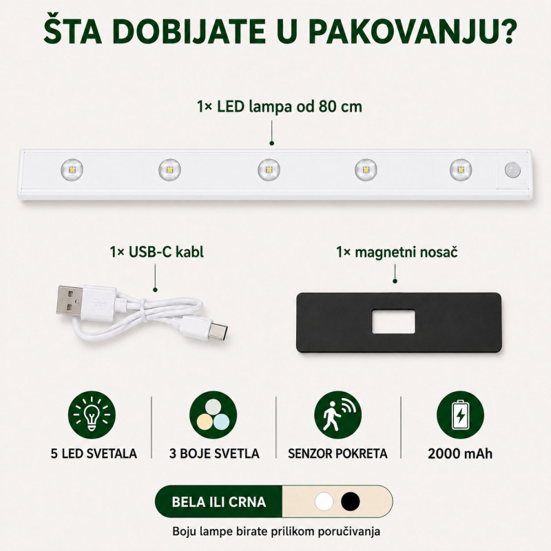 Magnetna LED lampa sa senzorom pokreta 80 cm sa USB kablom
