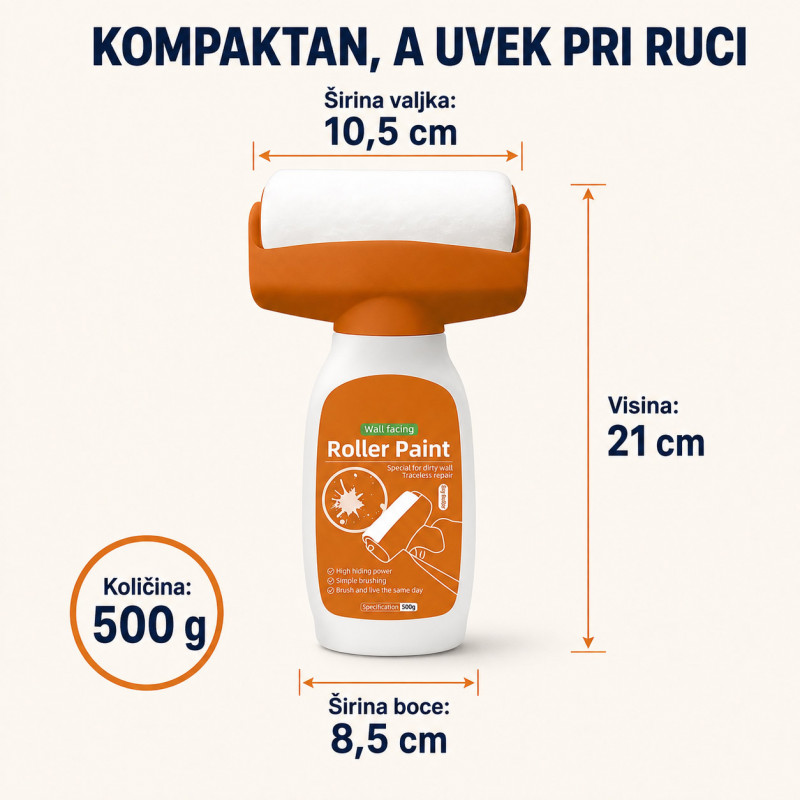 Valjak sa belom bojom za brzo krečenje i osvežavanje zidova – 500 g