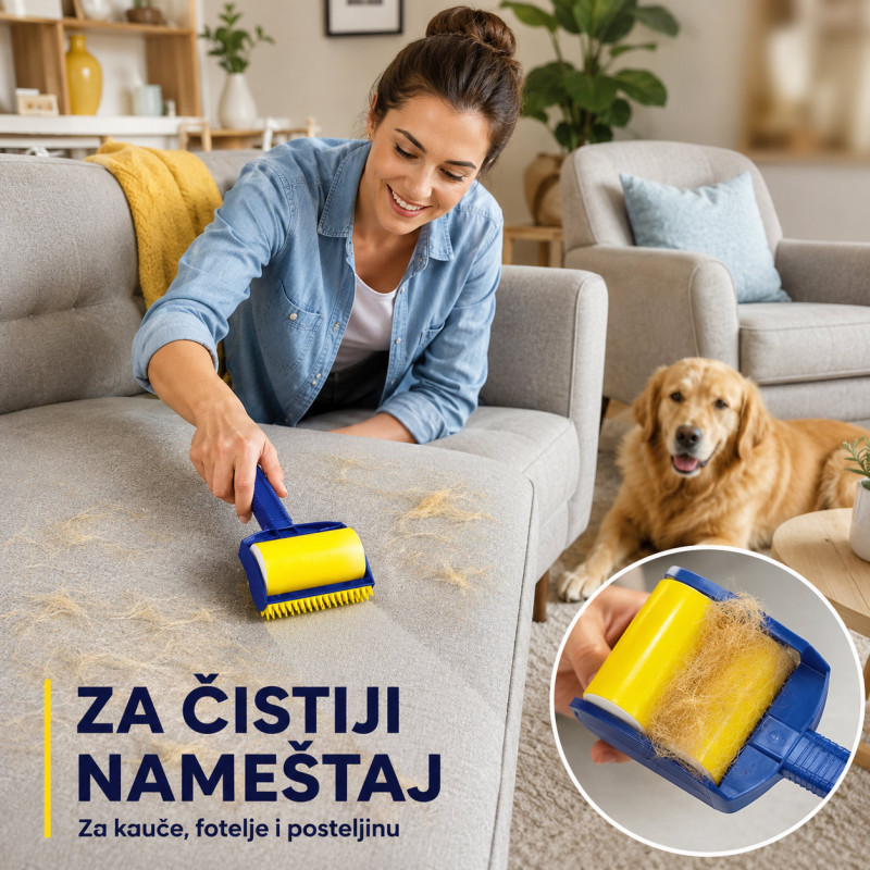 Perivi lepljivi valjak 2u1 za dlake i nečistoće – veliki + putni valjak