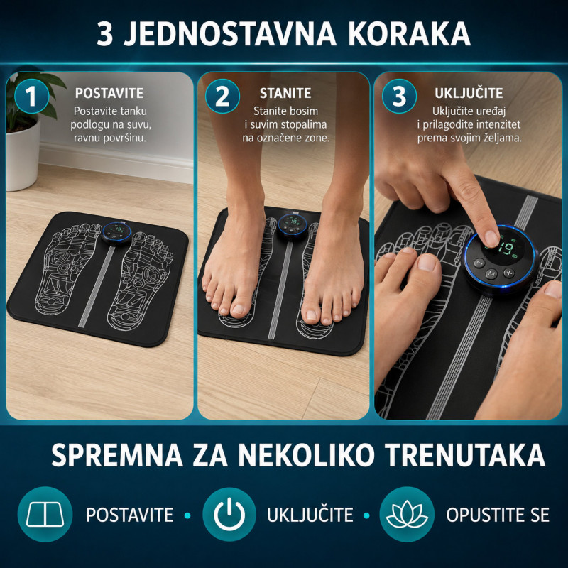 EMS masažer za stopala – 8 režima i 19 nivoa intenziteta