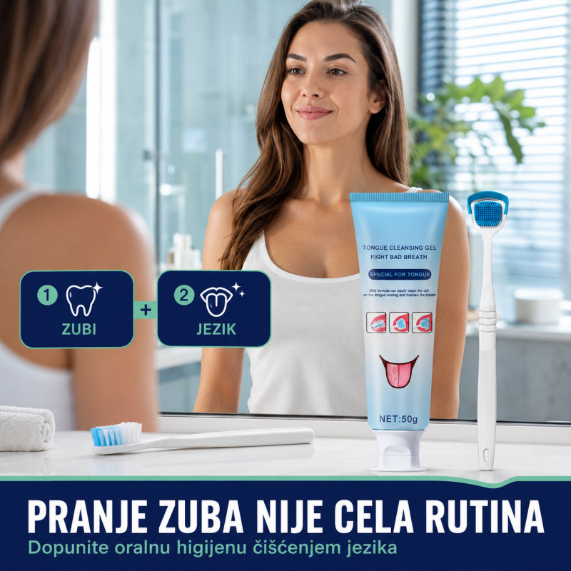 Set za čišćenje jezika sa gelom i dvostranim čistačem