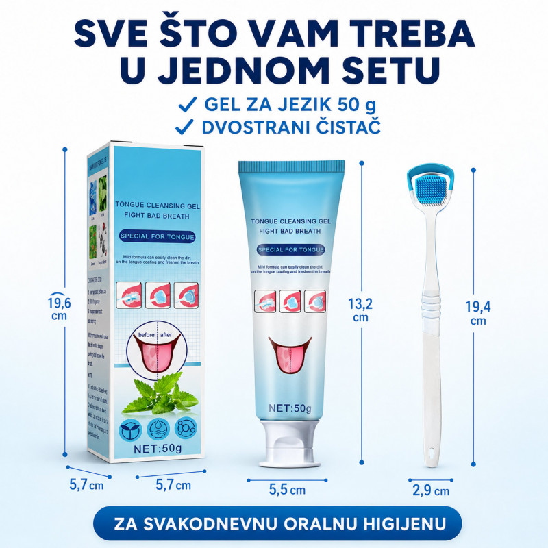 Set za čišćenje jezika sa gelom i dvostranim čistačem