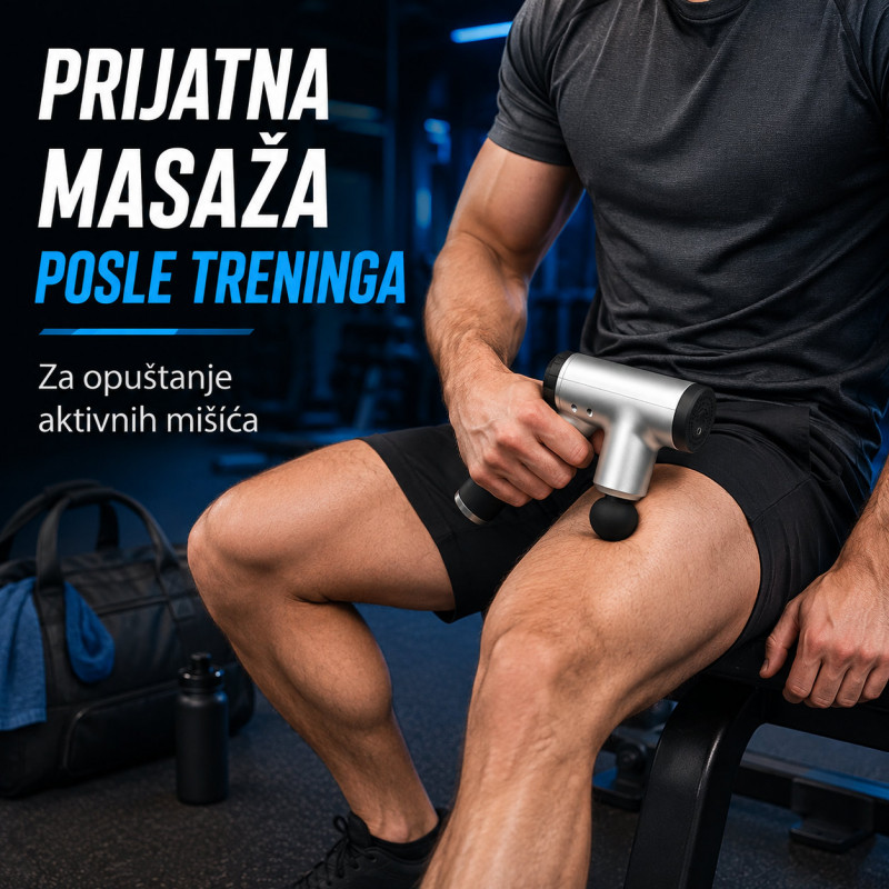 Bežični masažni pištolj sa 4 glave i podesivim intenzitetom