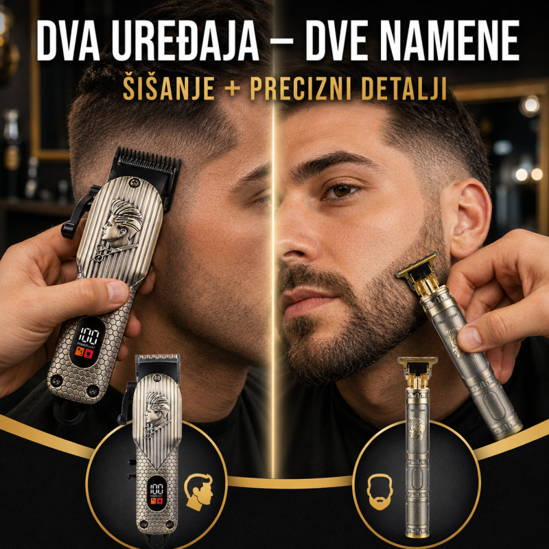RETRO Bežični set za šišanje i oblikovanje brade 2u1 – mašinica + precizni T-trimer