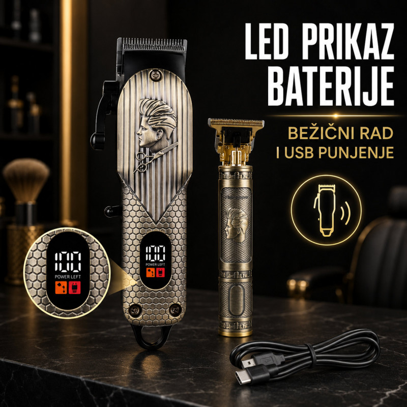 RETRO Bežični set za šišanje i oblikovanje brade 2u1 – mašinica + precizni T-trimer