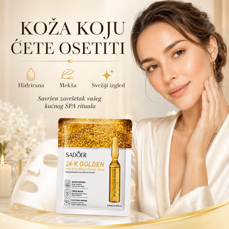 SADOER 24K Zlatna Ampula Maska za lice – intenzivna hidratacija i sjaj