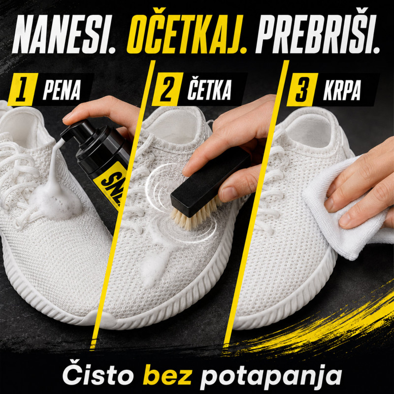 Komplet za čišćenje patika penom – četka, krpa i maramice