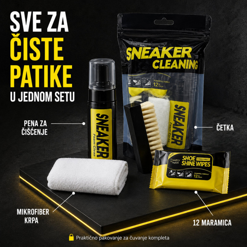 Komplet za čišćenje patika penom – četka, krpa i maramice