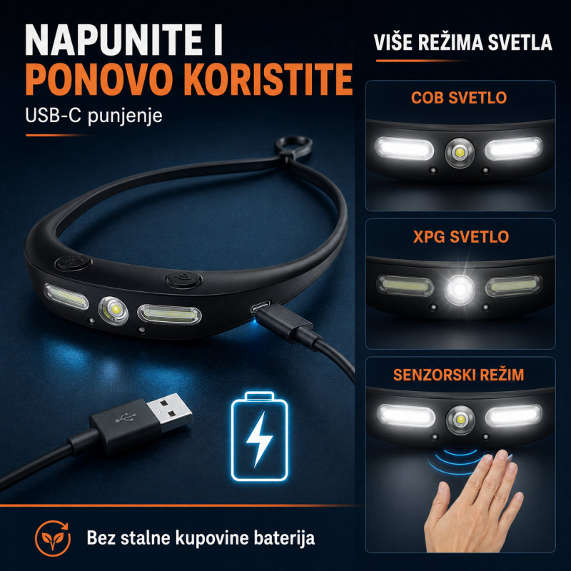 Punjiva LED čeona lampa sa širokim snopom i senzorom pokreta