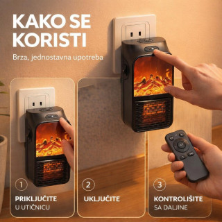 Prenosivi električni grejač Kamin - Flame Heater 900W sa daljinskim upravljačem