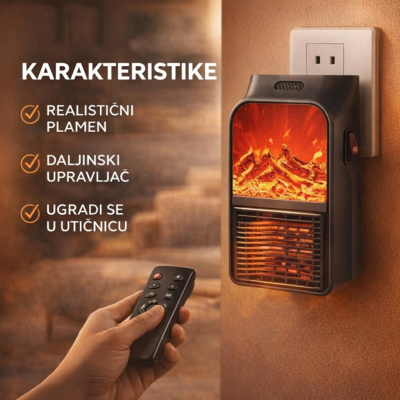 Prenosivi električni grejač Kamin - Flame Heater 900W sa daljinskim upravljačem