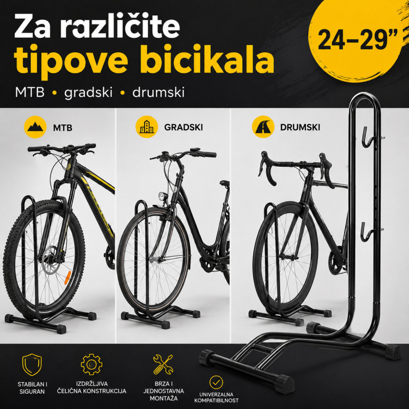 Podni stalak za bicikl 24–29” – čelični parking držač sa kukama
