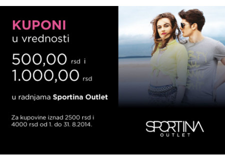 Sportina Outlet / Poklon kuponi: Uštedite 500 ili čak 1.000 dinara