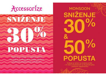 Sniženje u prodavnicama Monsoon, Monsoon Children, Aldo i Accessorize!