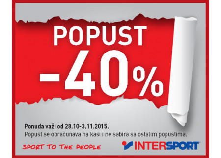INTERSPORT - 40% na određene artikle tekstila i obuće!