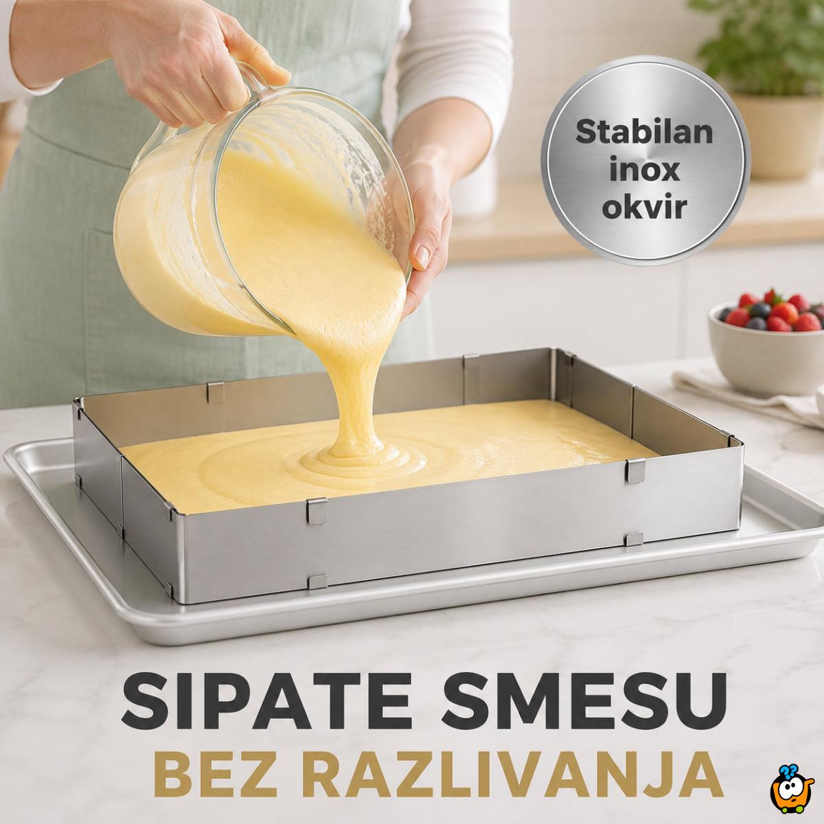 Pravougaoni podesivi kalup od inox-a za spremanje poslastica i jela
