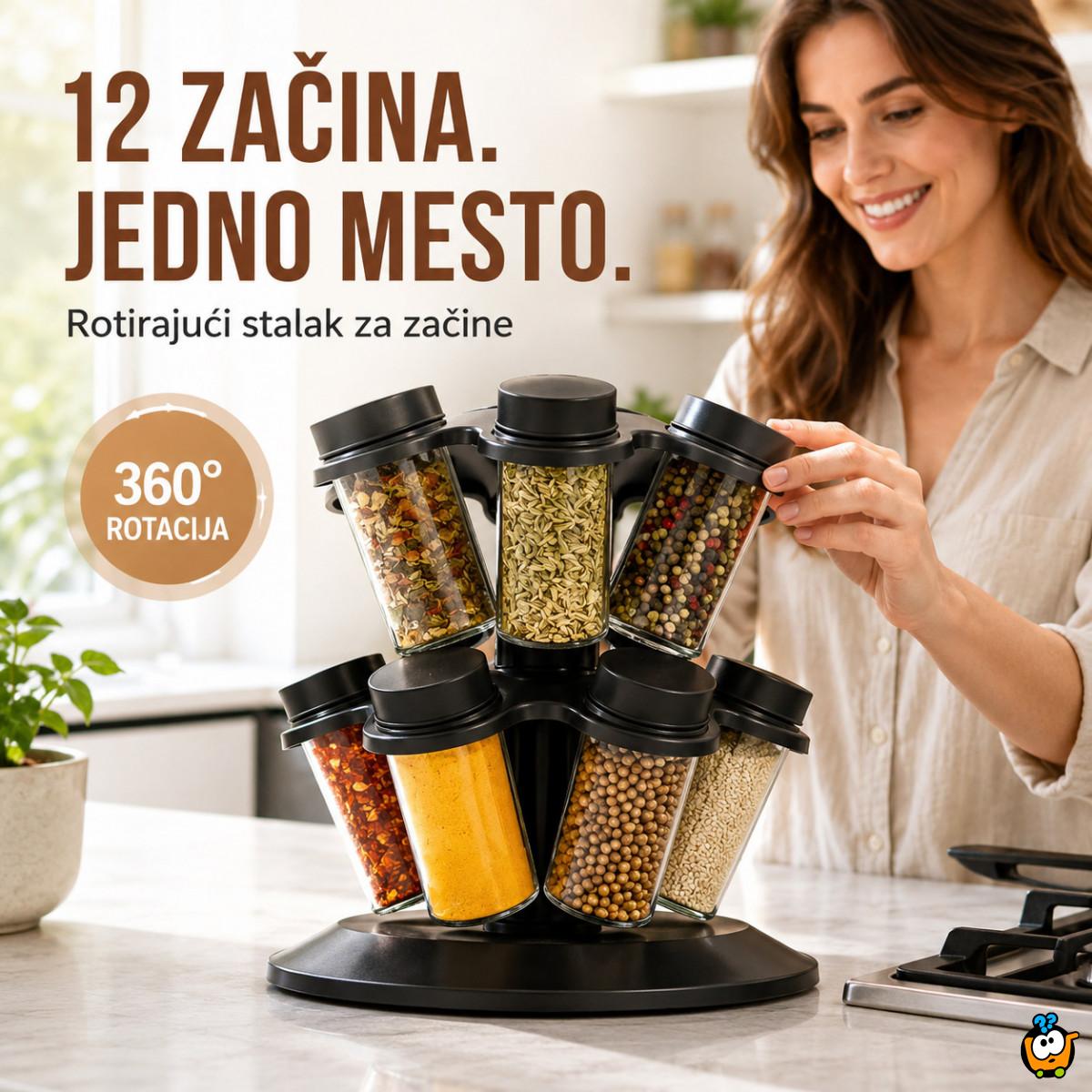 Rotirajući stalak za začine sa 12 staklenih bočica – 360°