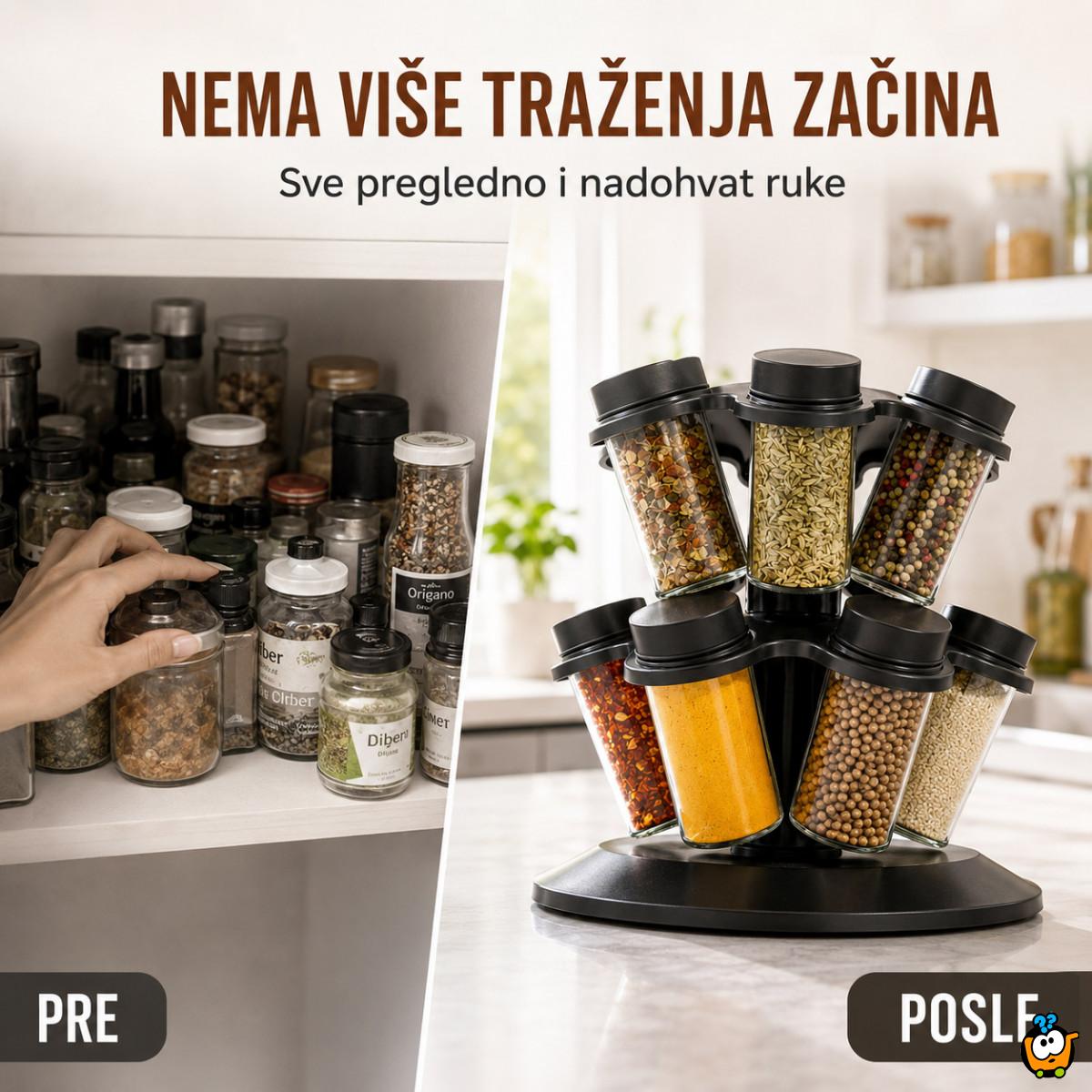 Rotirajući stalak za začine sa 12 staklenih bočica – 360°