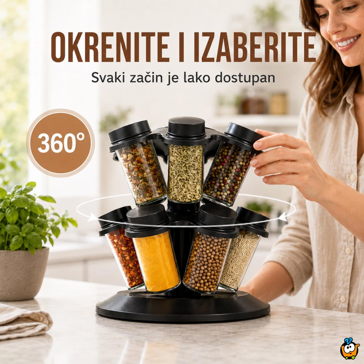 Rotirajući stalak za začine sa 12 staklenih bočica – 360°