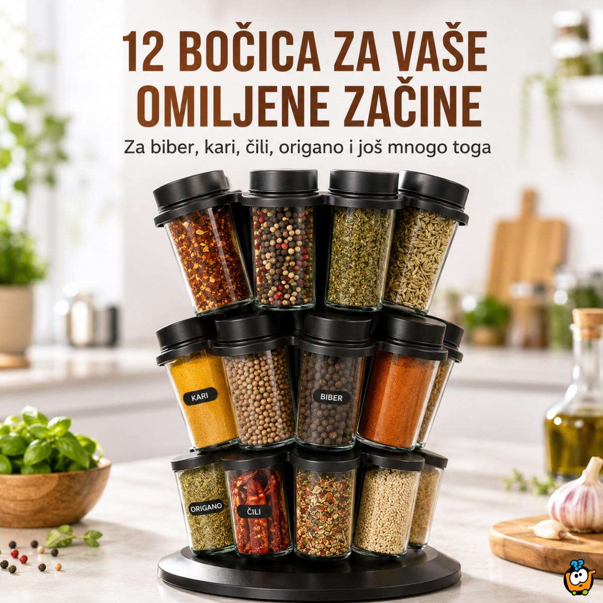 Rotirajući stalak za začine sa 12 staklenih bočica – 360°