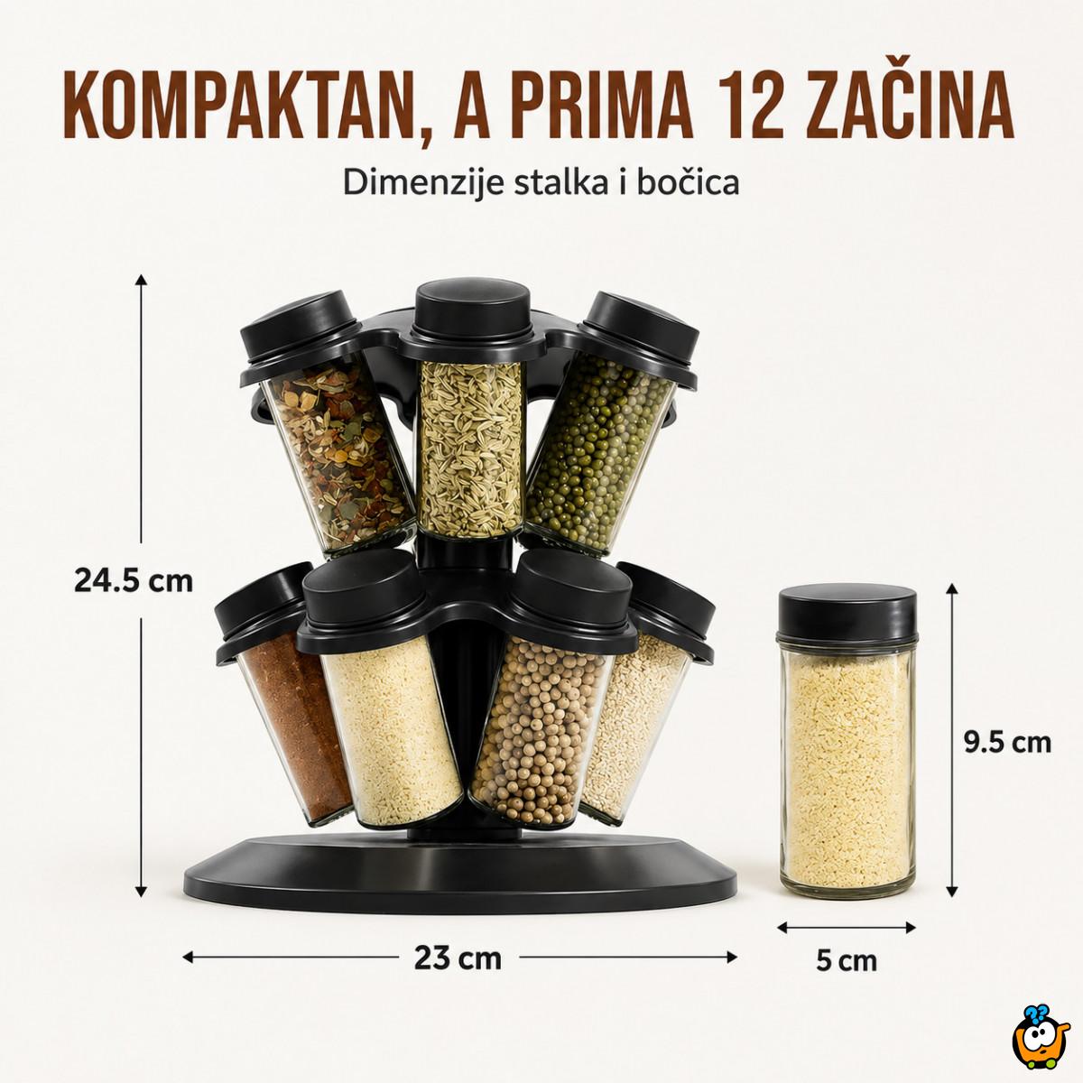 Rotirajući stalak za začine sa 12 staklenih bočica – 360°