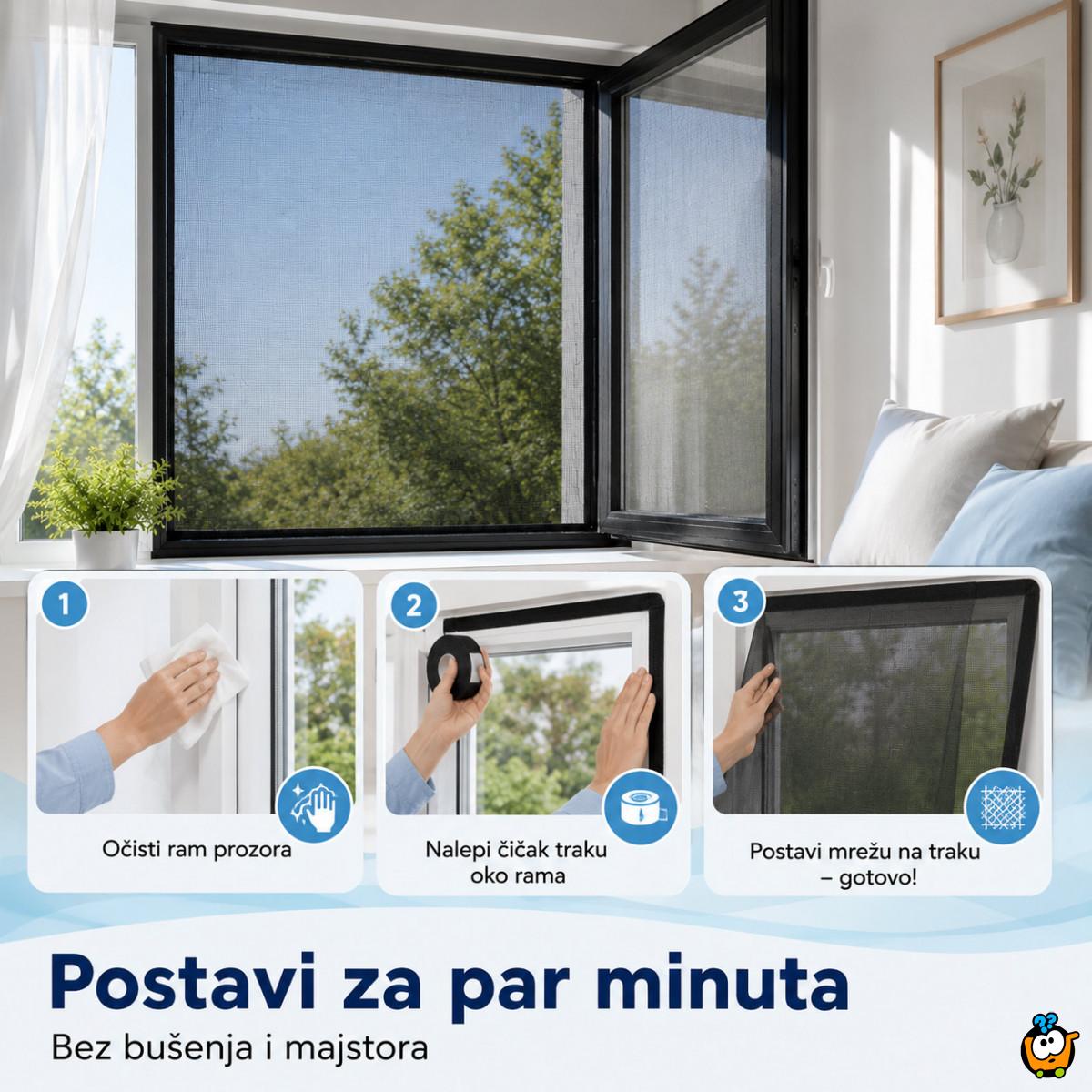 Crna mreža za prozor protiv komaraca 1,3 x 1,5 m