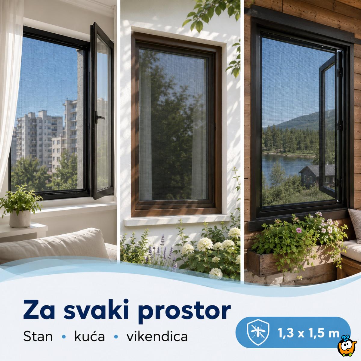 Crna mreža za prozor protiv komaraca 1,3 x 1,5 m