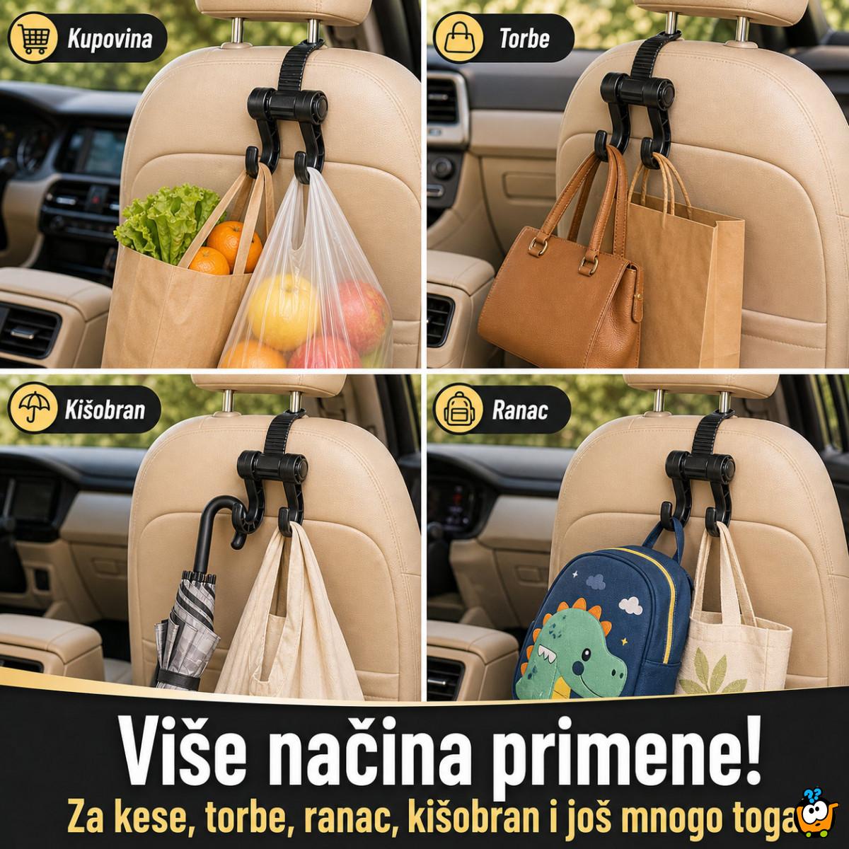 2 x Auto kuka za torbe i kese – dvostruki držač za sedište - Set od 2 komada