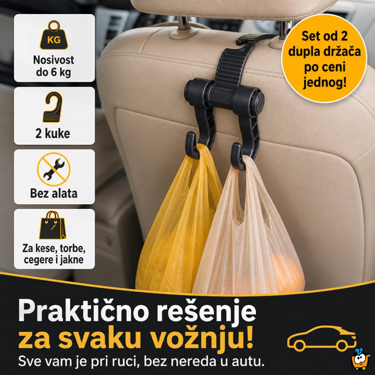 2 x Auto kuka za torbe i kese – dvostruki držač za sedište - Set od 2 komada